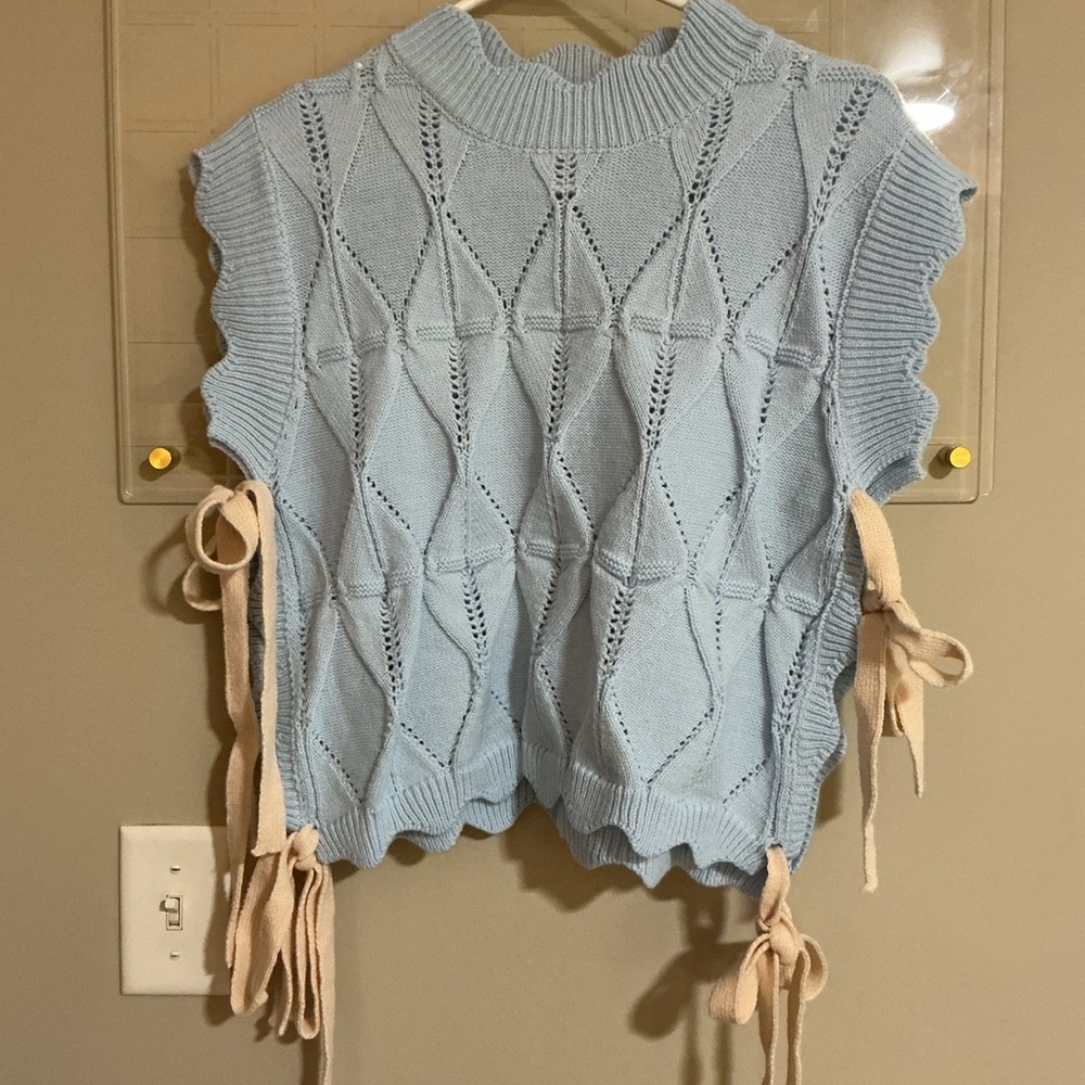 SHEIN Light Blue Cowl Neck Sweater with Side Ties